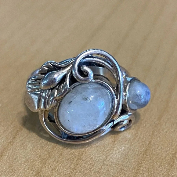 Source Unknown Jewelry - Moonstone Ring Flowers Unique Chunky Sterling Silver Vines Calla Lilly Sz 7